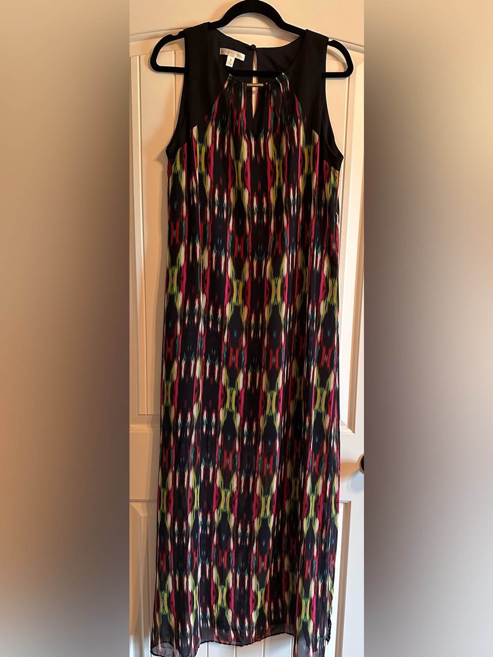 London Times Sleeveless Maxi with Multicolor Ikat Pattern